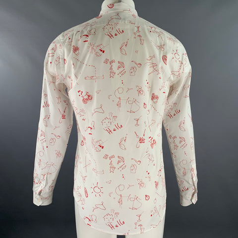 PS by PAUL SMITH Size M White Red Graphic Cotton Button Up Long Sleeve Shirt