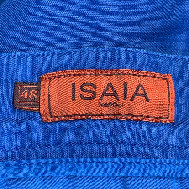 ISAIA Size 32 Blue Cotton Linen Five Pockets Tapered Zip Fly Casual Pants