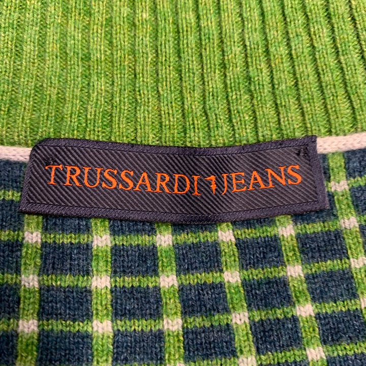 TRUSSARDI Size L Green Wool Blend Zip Up Cardigan