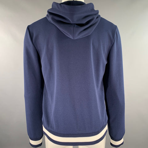 GUCCI Size M Navy White Logo Polyester Zip Up Hoodie Jacket