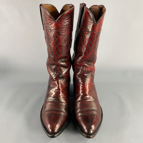 LUCCHESE Size 8 Burgundy Black Textured Leather Cowboy Boots