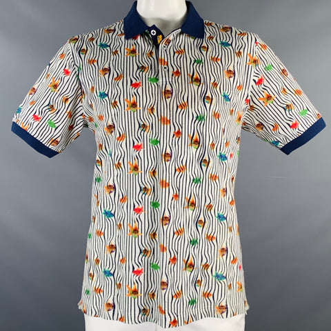 ROBERT GRAHAM Size L White Multi Color Goldfish Print Cotton Buttoned Polo