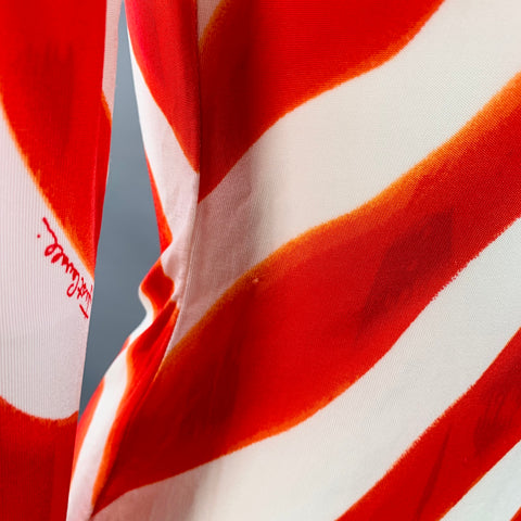 JUST CAVALLI Taille XS Rouge Blanc Viscose Mélangée Jersey Zig Zag Manches 3/4 Col V Haut Décontracté