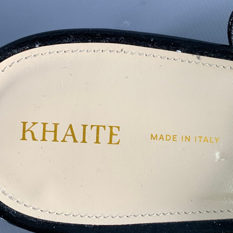 KHAITE Size 9.5 Marfa Black Gold Leather Crinkled Chain Slingback Pumps