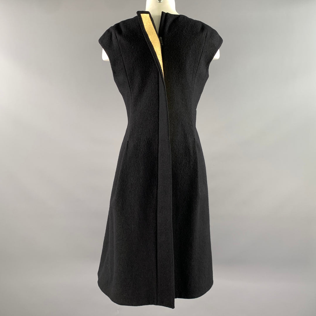 JIL SANDER Size 6 Black Gold Wool Knee-Length Cocktail Dress