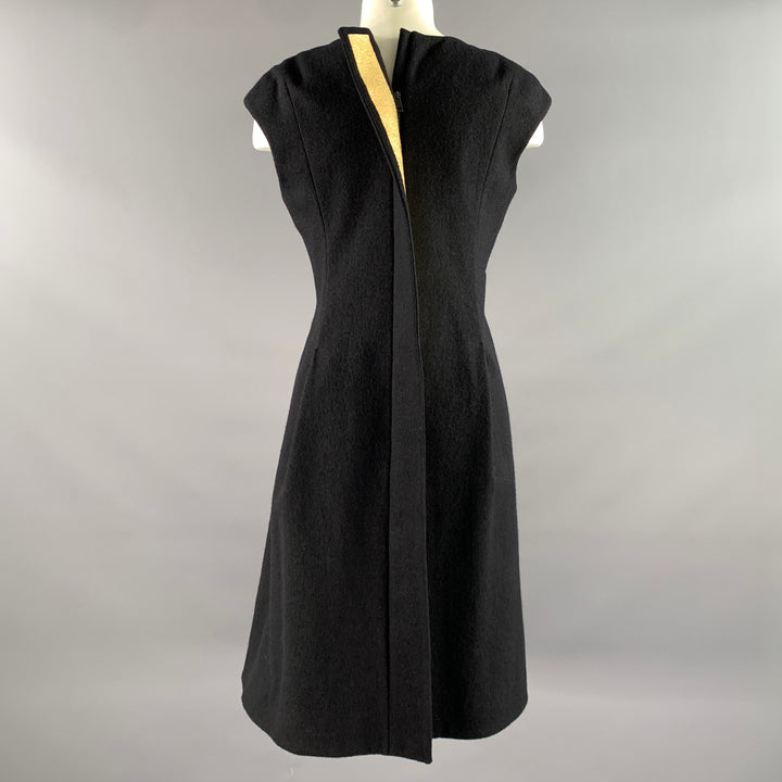 JIL SANDER Size 6 Black Gold Wool Knee-Length Cocktail Dress