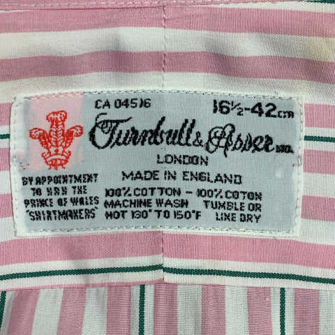 TURNBULL & ASSER Vintage Size L Pink White Stripe Cotton French Cuff Long Sleeve Shirt