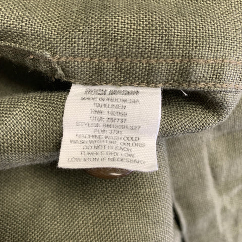 BUCK MASON Size M Olive Green Linen Patch Pocket Long Sleeve Shirt