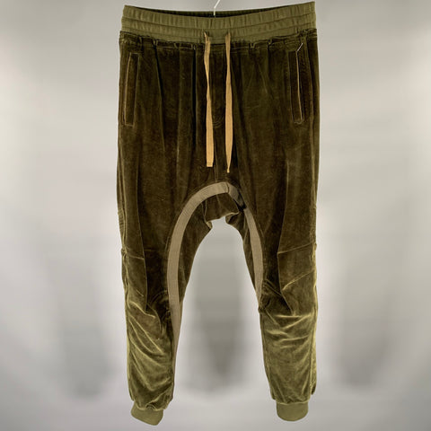 HAIDER ACKERMANN Size S Olive Khaki Velvet Cotton Blend Joggers