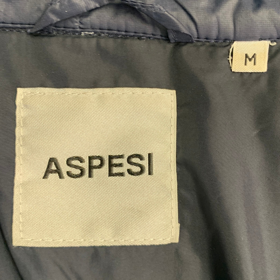 ASPESI Size M Navy Quilted Nylon Zip Snaps Jacket