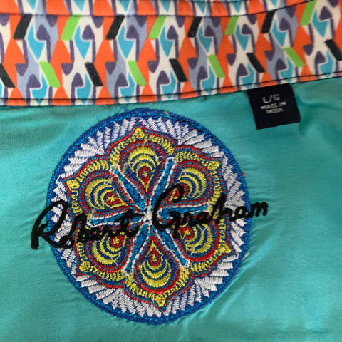 ROBERT GRAHAM Size L Orange Navy Gingham Cotton Button Up Long Sleeve Shirt