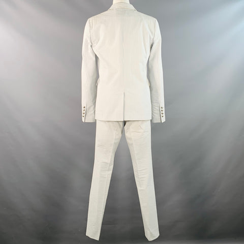GUCCI Size XS White Light Blue Seersucker Cotton Stripe Single Breasted Suit