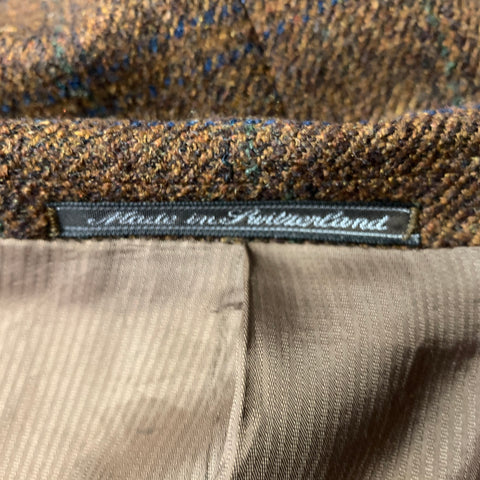 ERMENEGILDO ZEGNA Chest Size 44 Brown Blue Plaid Cashmere & Silk Sport Coat