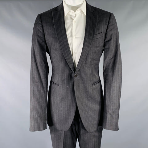 JOHN VARVATOS Size 40 Grey Charcoal Stripe Virgin Wool Suit
