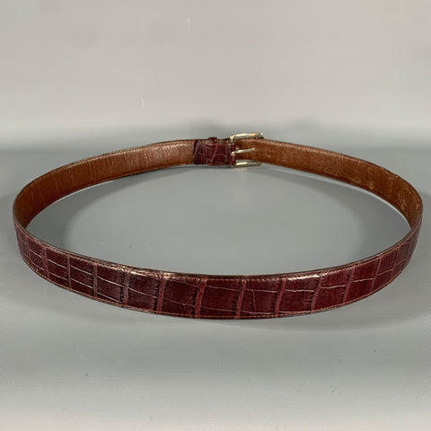 NO BRAND Brown Burgundy Alligator Embossed Leather Belt