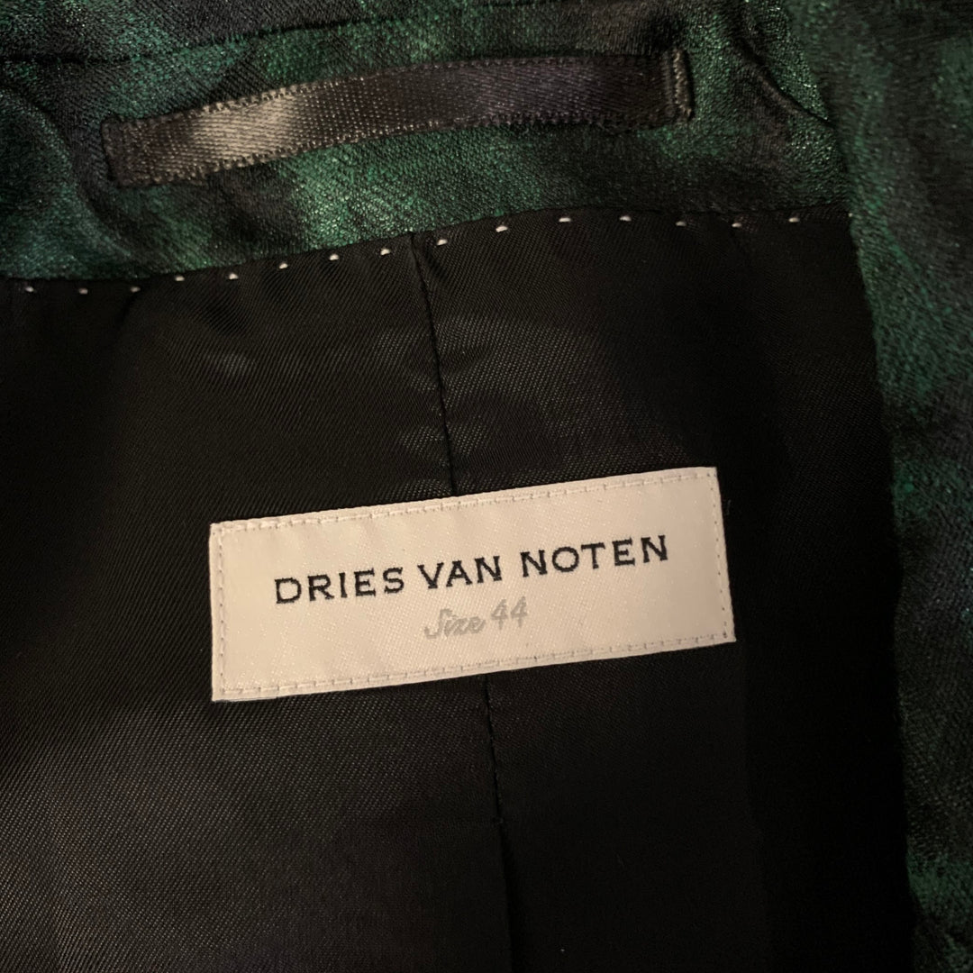 DRIES VAN NOTEN Size 12 Green Black Silk Blend Blazer