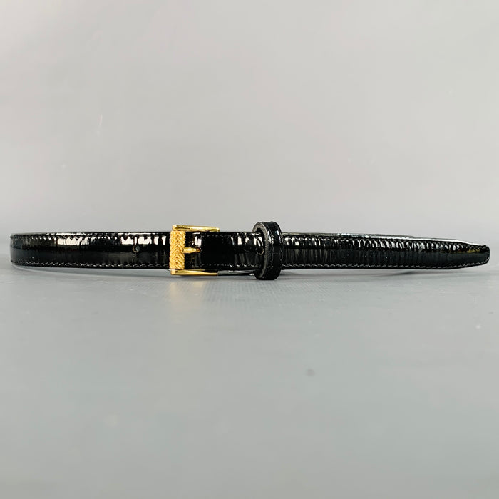 BOTTEGA VENETA Size S Black Gold Patent Leather Skinny Belt