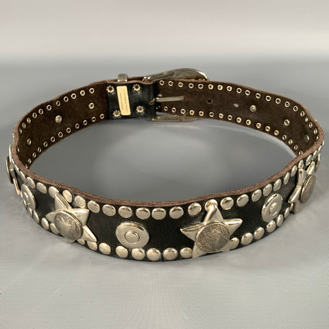 GLAMORY Black Silver Leather Belt