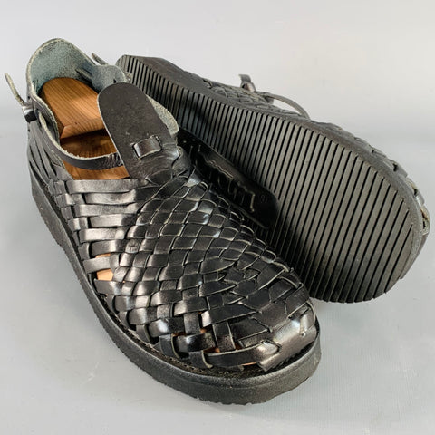 YUKETEN Size 9 Cruz Black Woven Leather Huarache Loafers