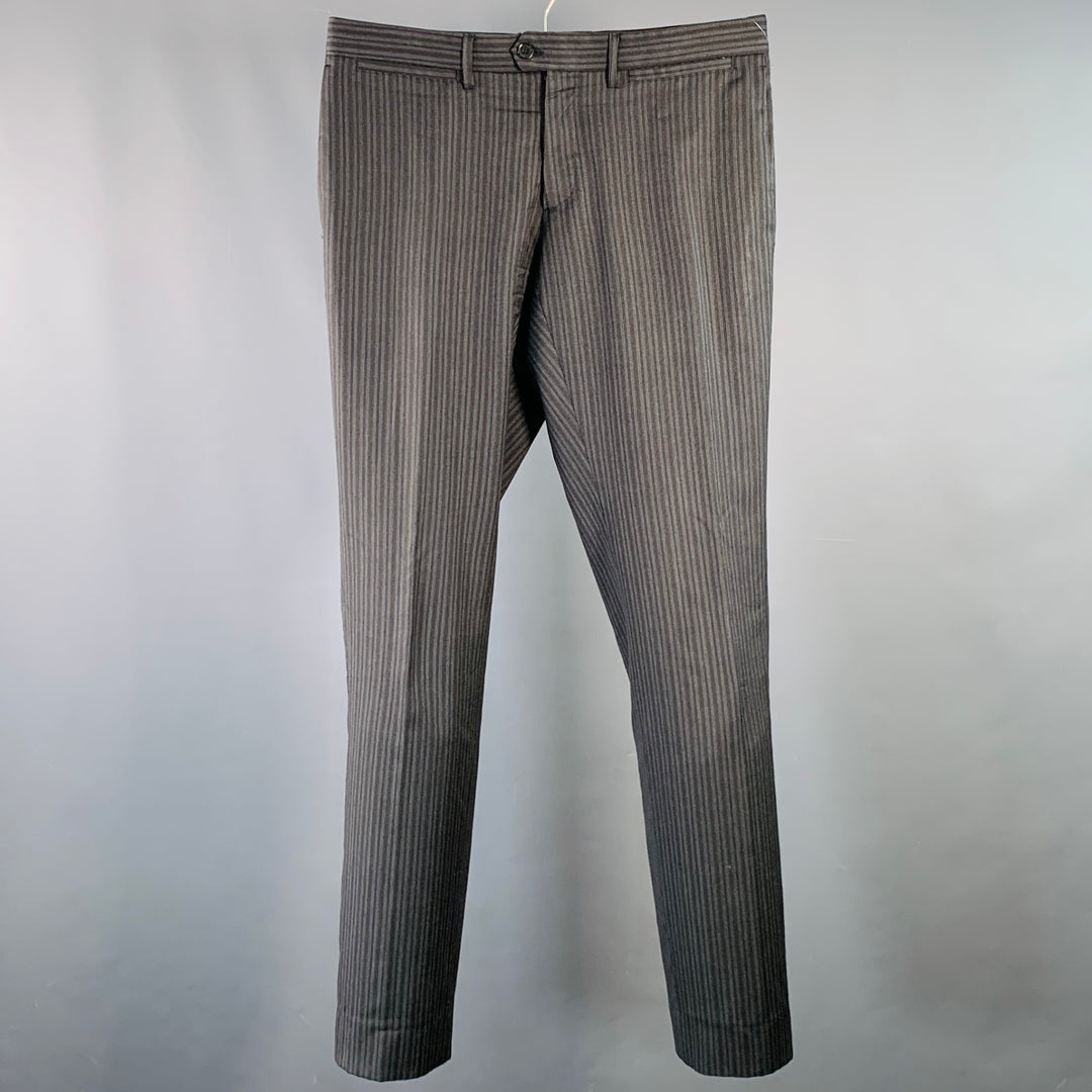 NEIL BARRETT Size 32 Black Charcoal Stripe Wool Flat Front Tapered Dress Pants