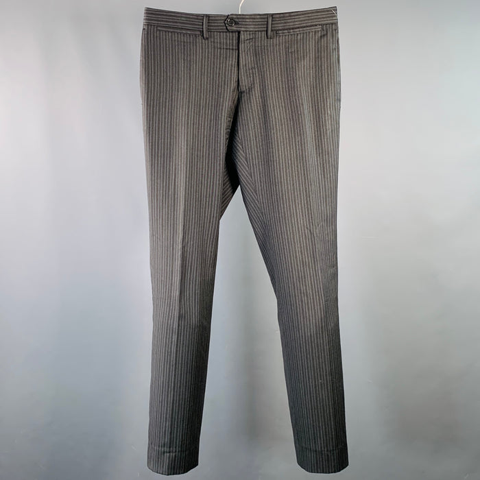 NEIL BARRETT Size 32 Black Charcoal Stripe Wool Flat Front Tapered Dress Pants