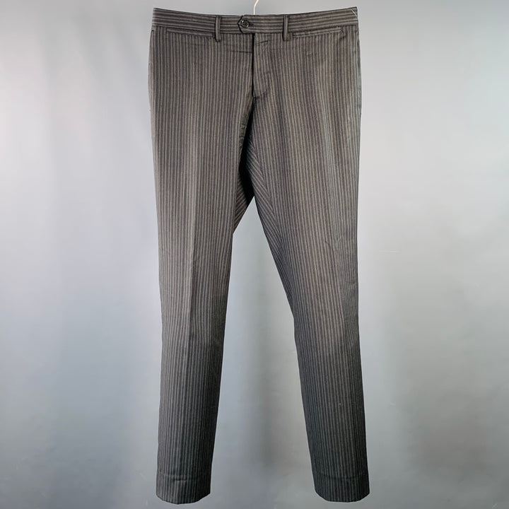 NEIL BARRETT Size 32 Black Charcoal Stripe Wool Flat Front Tapered Dress Pants