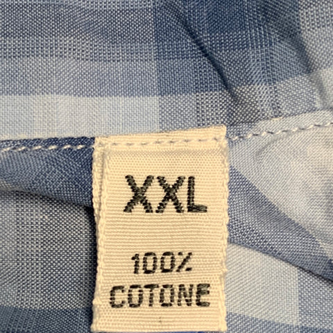 LORENZINI Size XXL Blue Plaid Cotton Button Up Long Sleeve Shirt
