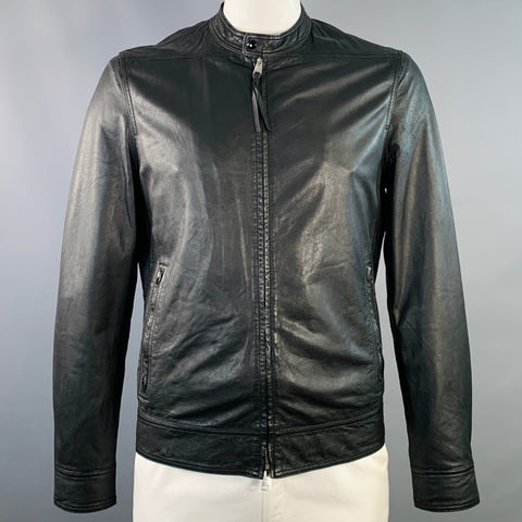 ALLSAINTS Size XL Colt Black Sheepskin Leather Bomber Jacket