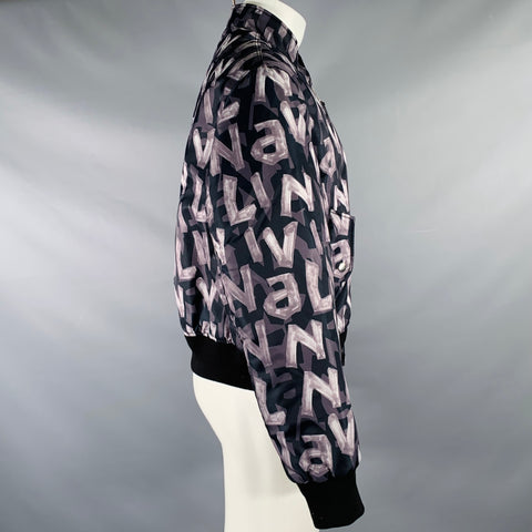 LANVIN Size 40 Grey Black Print Polyamide Blend Bomber Jacket