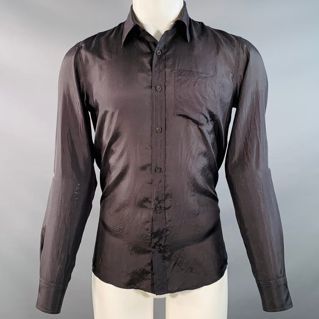 DRIES VAN NOTEN Size 36 Black Silk One Pocket Long Sleeve Shirt