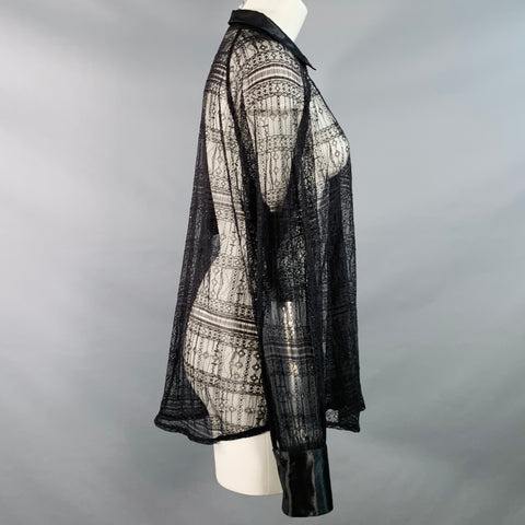 JASON WU Size M Black Polyester Lace Raglan Sleeve Button Up Shirt