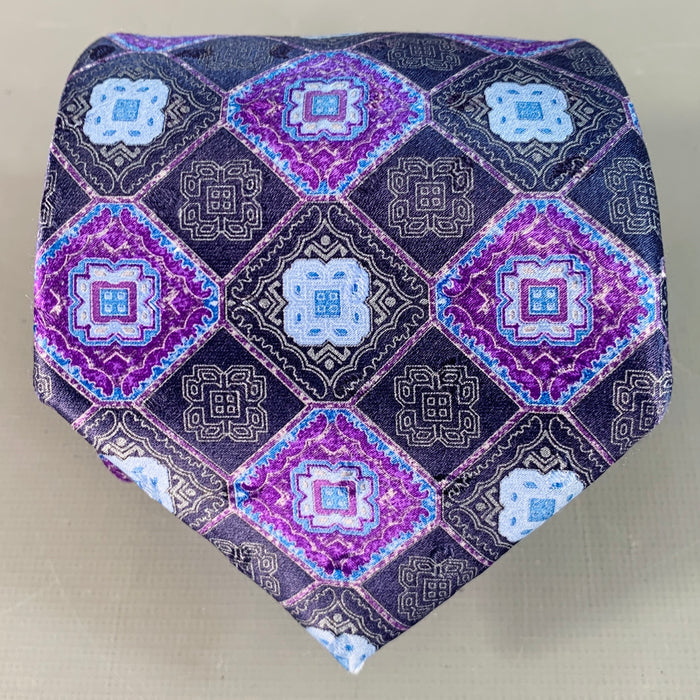 ERMENEGILDO ZEGNA Purple Navy Abstract Floral Silk Tie