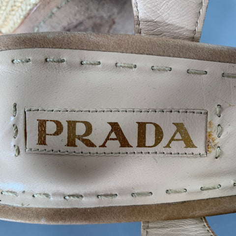 PRADA Size 11 Beige Taupe Leather Woven Espadrille Sandals