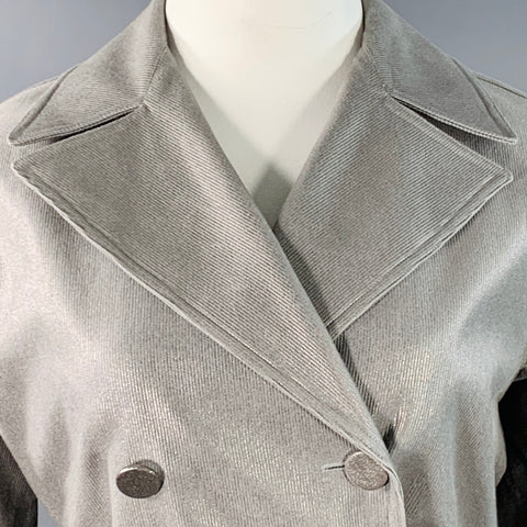 ALAIA Size 10 Grey Silver Cotton Twill Belted Double Breasted Coat