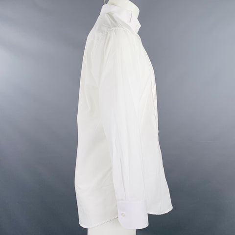 BERLIONI Size M White Pleated Cotton Blend Tuxedo Long Sleeve Shirt