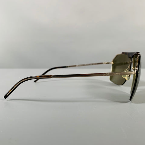 DIOR HOMME Silver Tortoise Shell Metal Aviator Sunglasses
