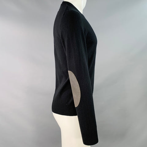MARTIN MARGIELA Size M Black Grey Wool Suede Elbow Patches Sweater