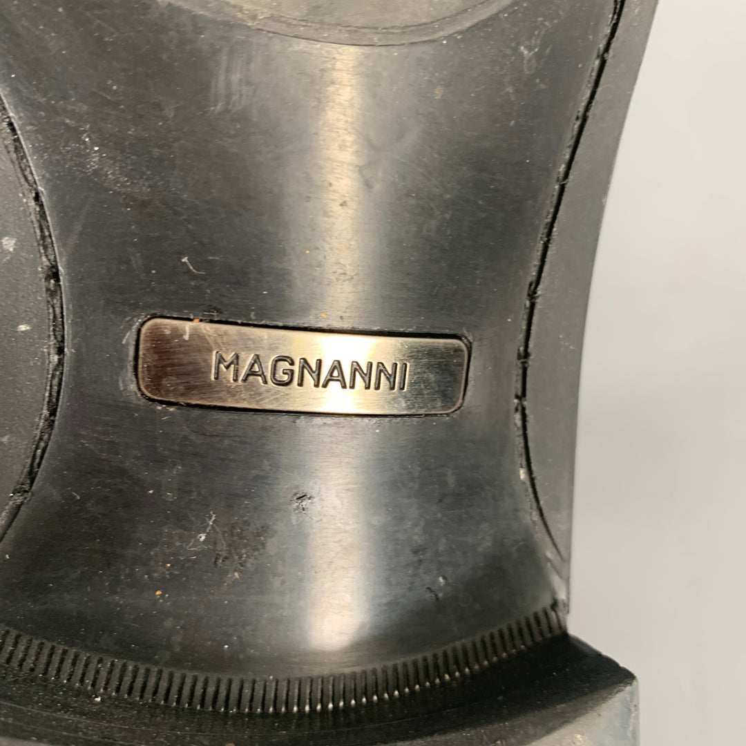 MAGNANNI Size 10 Black Shimmery Patent Leather Monk Strap Loafers