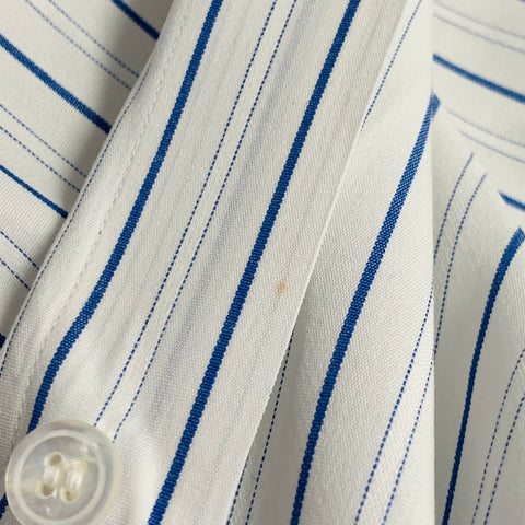TURNBULL & ASSER Vintage Size L White Blue Stripe Cotton French Cuff Long Sleeve Shirt