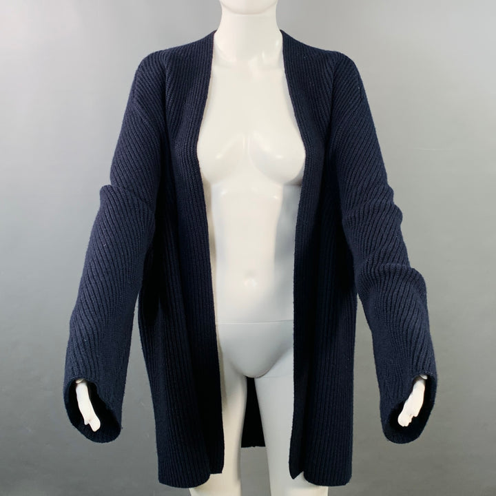 THE ROW Size M Navy Wool Cashmere Ribbed Open Front Cardigan