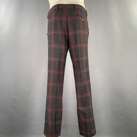 VIVIENNE WESTWOOD Size 38 Gray Navy Red Plaid Wool Elastane Suit