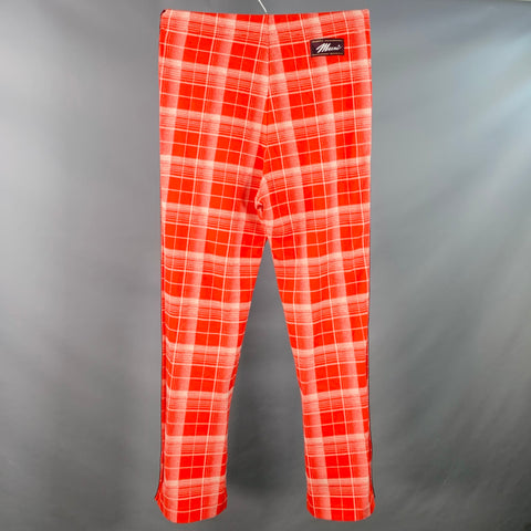 MARNI Size 34 Red White Plaid Viscose Blend Drawstring Casual Pants