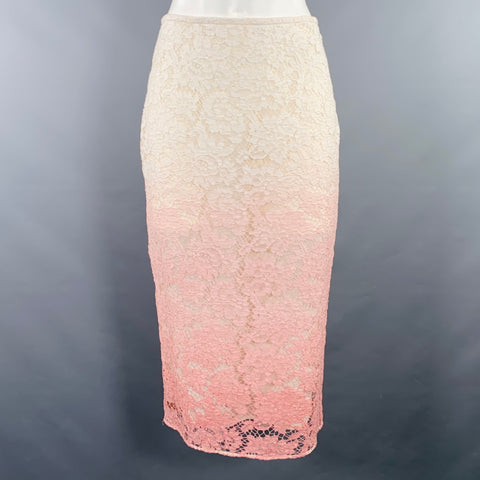 BURBERRY PRORSUM Size 4 Pink White Floral Pencil Guipure Lace Ombré Skirt