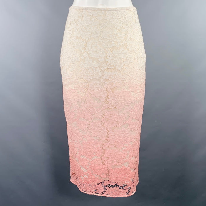 BURBERRY PRORSUM Size 4 Pink White Floral Pencil Guipure Lace Ombré Skirt
