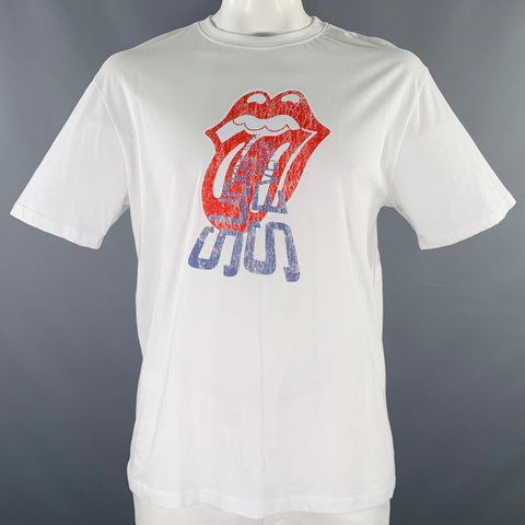 T-shirt ras du cou en coton ONLY & SONS taille L blanc motif concert de rock