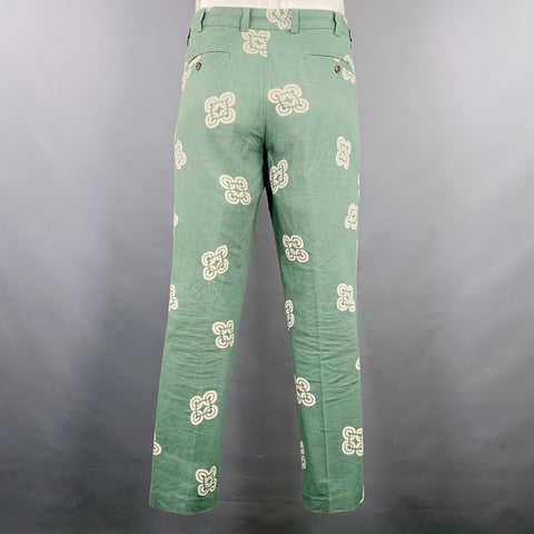 BROOKS BROTHERS Size 34 Green White Abstract Cotton Linen Casual Pants