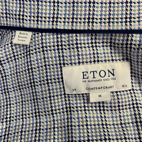 Chemise à manches longues en coton motif pied-de-poule bleu et blanc, taille M, de la marque ETON