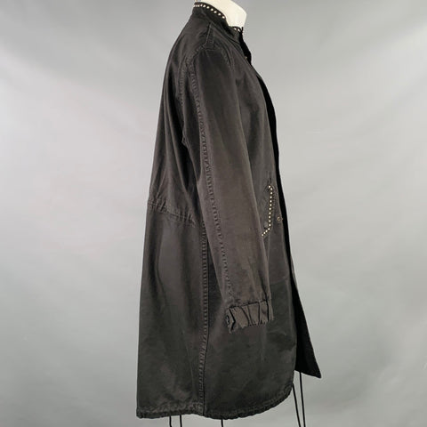 SAINT LAURENT Size 40 Black Studded Cotton Coat