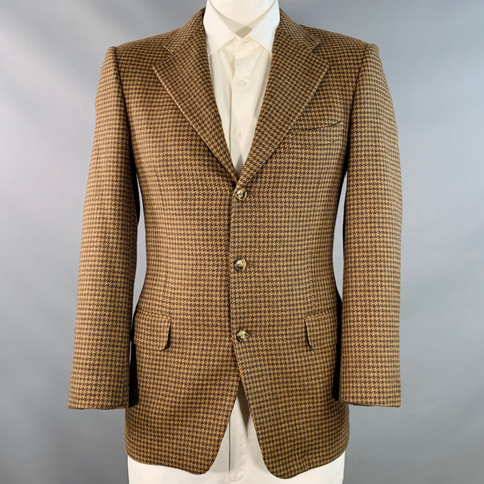 ERMENEGILDO ZEGNA Size 38 Brown Beige Houndstooth Wool Cashmere Sport Coat
