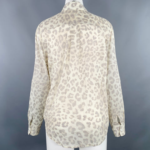 6397 Size S Beige Grey Cotton Animal Print Long Sleeve Shirt
